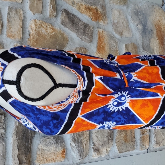 VINTAGE CARIBBEAN GIRL USA DRESS L ORANGE BLUE SUNDRESS LONG BEACH - Picture 6 of 9